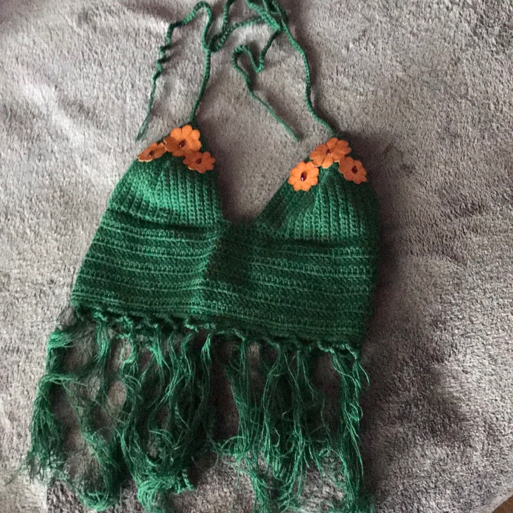 Emerald green crochet crop top
